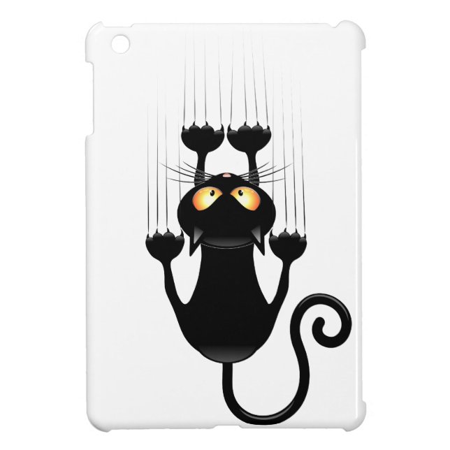 Funny Black Cat Cartoon Scratching Wall iPad Mini Case (Achterkant)