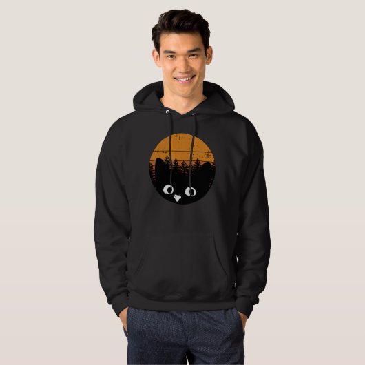 Funny Black Cat Cat Retro Design Hoodie (Voorkant volledig)