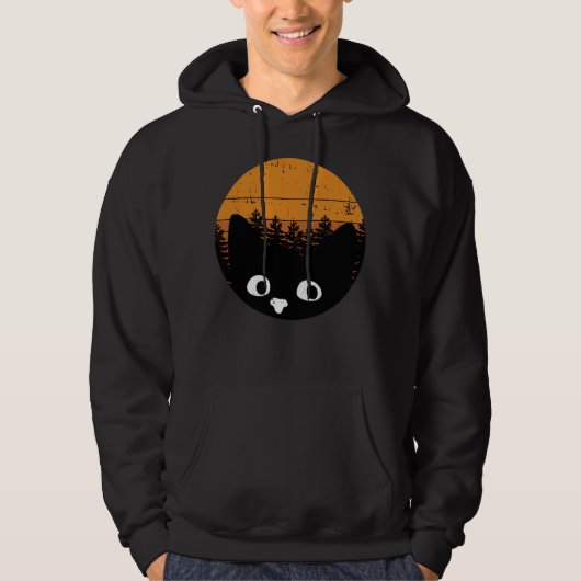 Funny Black Cat  Cat Retro Design Hoodie (Voorkant)