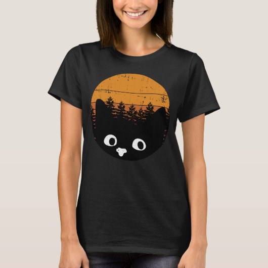 Funny Black Cat  Cat Retro Design T-shirt (Voorkant)