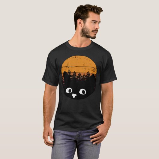 Funny Black Cat Cat Retro Design T-shirt (Voorkant volledig)