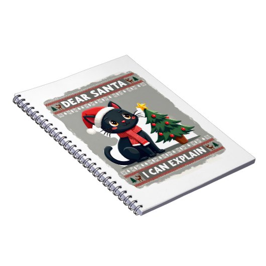 Funny Black Cat Christmas Dear Santa, I Can Explai Notitieboek (Rechterzijde)