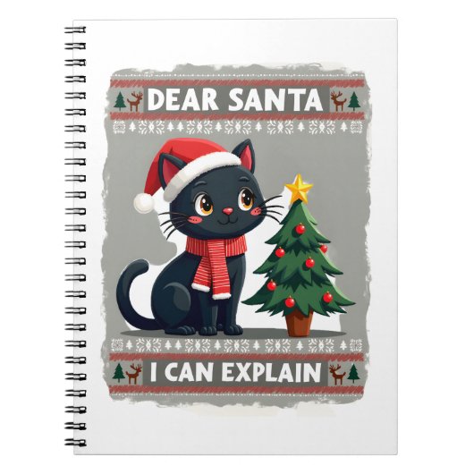 Funny Black Cat Christmas Dear Santa, I Can Explai Notitieboek (Voorkant)