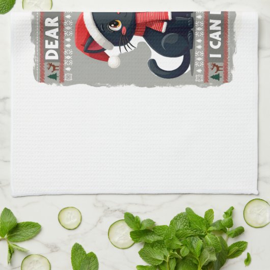 Funny Black Cat Christmas Dear Santa, I Can Explai Theedoek (Gevouwen)