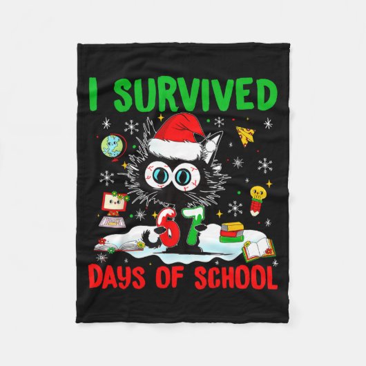 Funny Black Cat Christmas I Survived 67 Days Of Sc Fleece Deken (Voorkant)