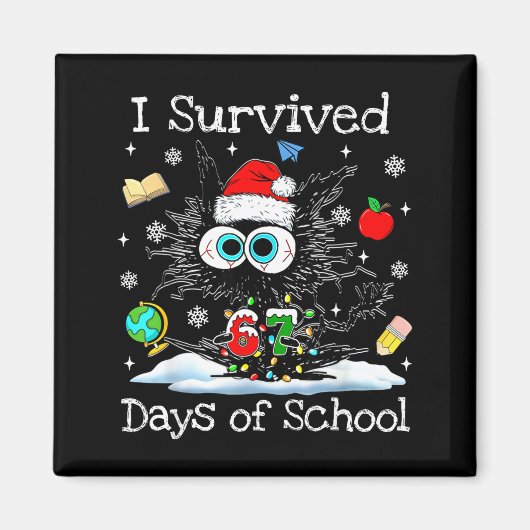 Funny Black Cat Christmas I Survived 67 Days Of Sc Magneet (Voorkant)