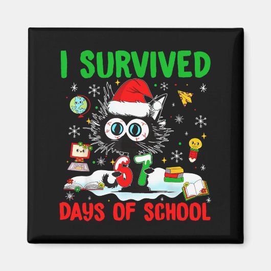 Funny Black Cat Christmas I Survived 67 Days Of Sc Magneet (Voorkant)