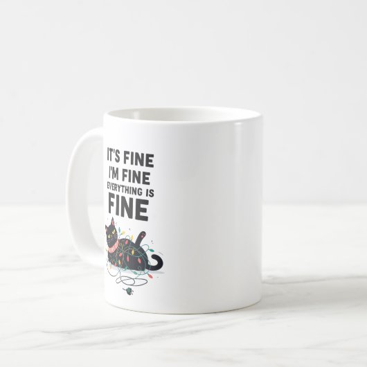 Funny Black Cat Christmas Lights Mug Koffiemok (Voorkant links)