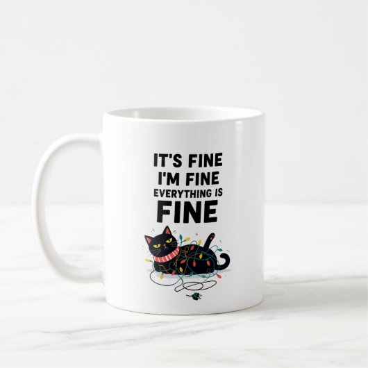 Funny Black Cat Christmas Lights Mug Koffiemok (Links)