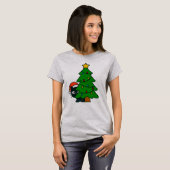 Funny Black Cat Christmas Tree Lights Kitty Xmas T-shirt (Voorkant volledig)