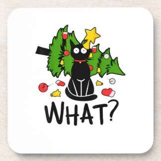 Funny Black Cat Christmas Tree Merry Santa Humor C Bier Onderzetter