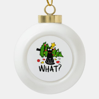 Funny Black Cat Christmas Tree Merry Santa Humor C Keramische Bal Ornament