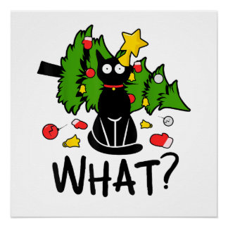 Funny Black Cat Christmas Tree Merry Santa Humor C Perfect Poster