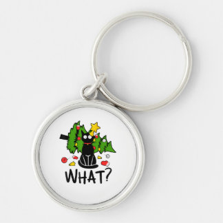 Funny Black Cat Christmas Tree Merry Santa Humor C Sleutelhanger