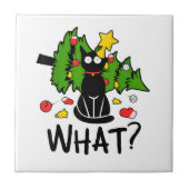 Funny Black Cat Christmas Tree Merry Santa Humor C Tegeltje (Voorkant)