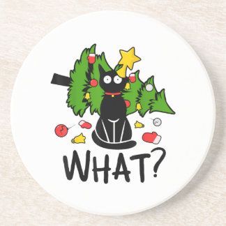 Funny Black Cat Christmas Tree Merry Santa Humor C Zandsteen Onderzetter