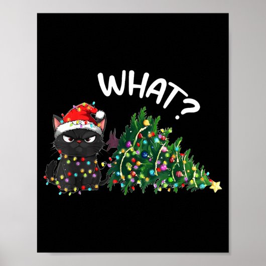 Funny Black Cat Christmas Tree Merry Xmas Humor Ca Poster (Voorkant)
