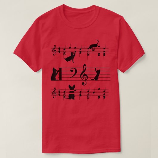 Funny Black Cat Climbing Playing Sheet Music Note T-shirt (Design voorkant)