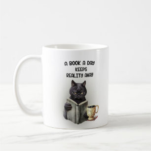 Funny Black Cat Coffee Book Day Houdt de realiteit Koffiemok