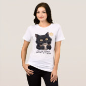 Funny Black Cat Coffee T-Shirt – Too Late to Sleep (Voorkant volledig)