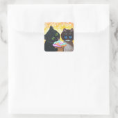 Funny Black Cat Creationarts Square Sticker (Tas)