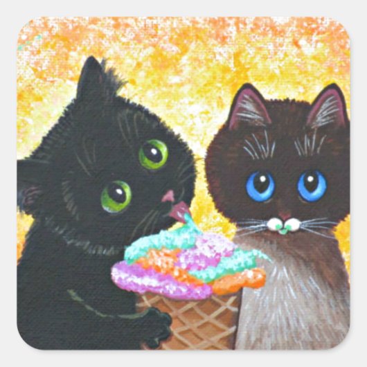 Funny Black Cat Creationarts Square Sticker (Voorkant)