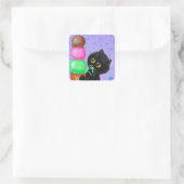 Funny Black Cat Creationarts Square Sticker (Tas)