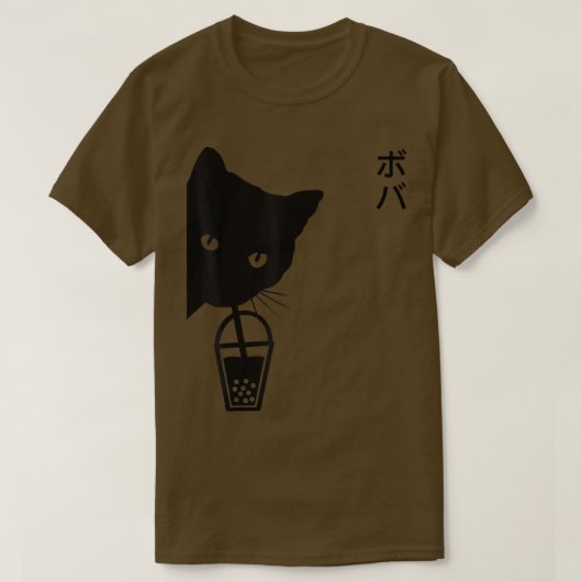 Funny Black Cat Drink Boba Bubble Tea W T-shirt (Design voorkant)