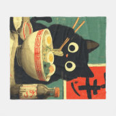 Funny Black Cat Eating Ramen Fleece Deken (Voorkant (Horizontaal))