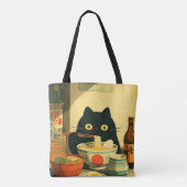 Funny Black Cat Eating Ramen Tote Bag (Achterkant)