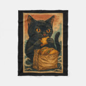 Funny Black Cat Eating Tacos Retro Japanese  Fleece Deken (Voorkant)