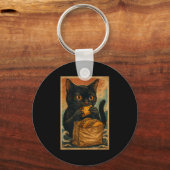 Funny Black Cat Eating Tacos Retro Japanese  Sleutelhanger (Voorkant)