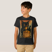 Funny Black Cat Eating Tacos Retro Japanese  T-shirt (Voorkant volledig)