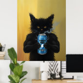 Funny Black Cat Energy Drink Fitness gym Humorous Poster (Thuiskantoor)