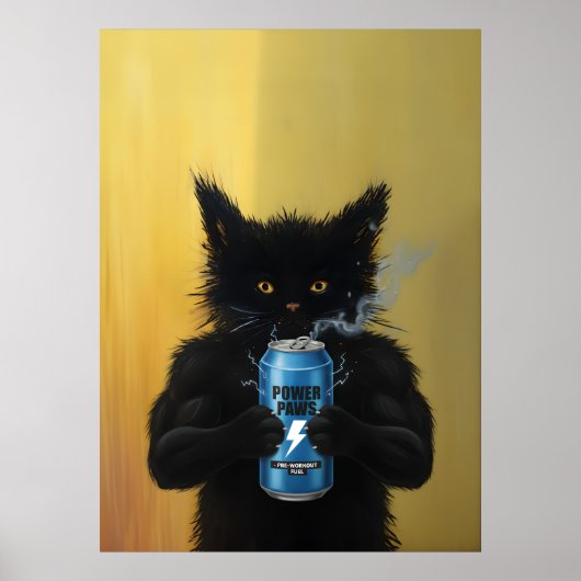 Funny Black Cat Energy Drink Fitness gym Humorous Poster (Voorkant)