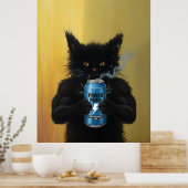 Funny Black Cat Energy Drink Fitness gym Humorous Poster (Keuken)
