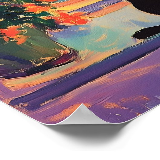 Funny Black cat enjoying the sunset  Poster (Hoek)