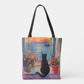 Funny Black cat enjoying the sunset Tote Bag (Achterkant)