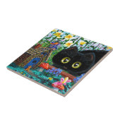 Funny Black Cat Fairy Garden Cottage Tegeltje (Zijkant)