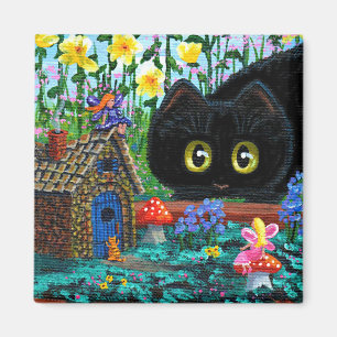 Funny Black Cat Fairy Garden Creationarts Magneet