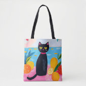 Funny Black Cat Fresh Fruit and Sea Tote Bag (Voorkant)