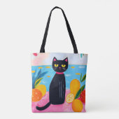 Funny Black Cat Fresh Fruit and Sea Tote Bag (Achterkant)