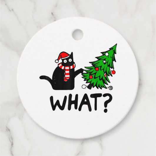 Funny Black Cat Gift met kerstboom over C Bedankjes Labels (Voorkant)