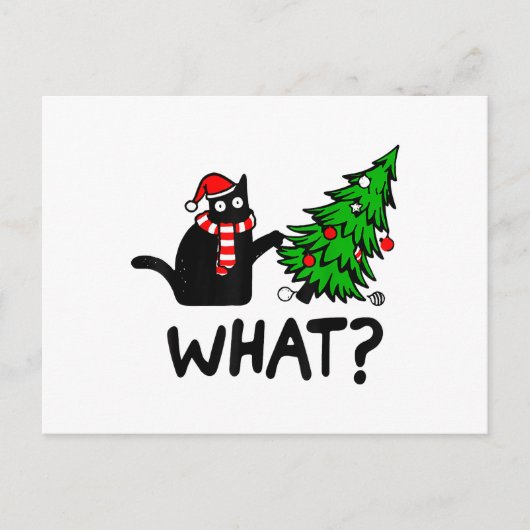 Funny Black Cat Gift met kerstboom over C Briefkaart (Voorkant)