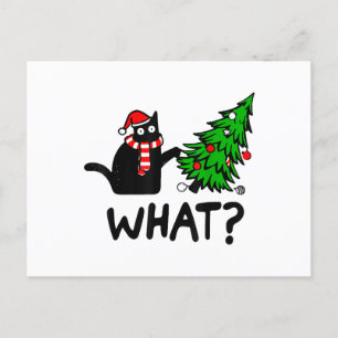 Funny Black Cat Gift met kerstboom over C Feestdagenkaart