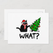 Funny Black Cat Gift met kerstboom over C Feestdagenkaart (Voorkant / Achterkant)