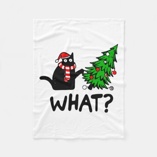 Funny Black Cat Gift met kerstboom over C Fleece Deken (Voorkant)