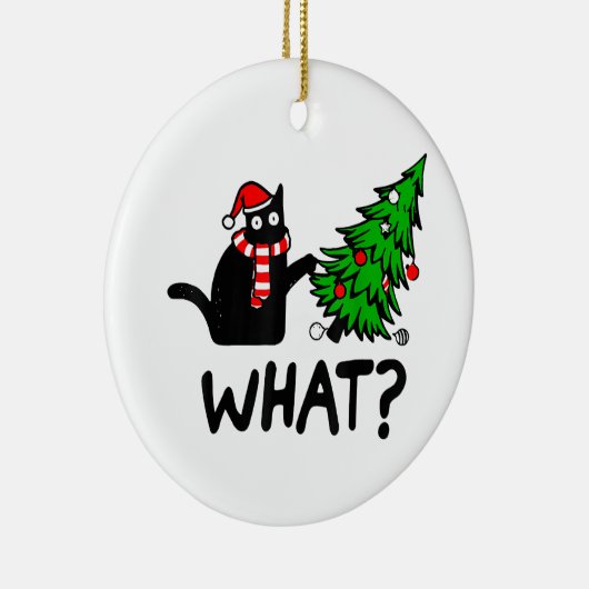 Funny Black Cat Gift met kerstboom over C Keramisch Ornament (Rechts)