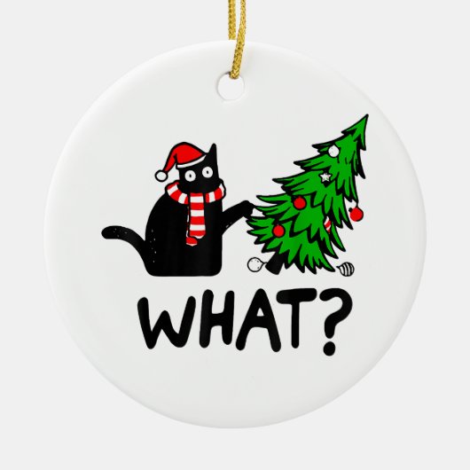 Funny Black Cat Gift met kerstboom over C Keramisch Ornament (Voorkant)