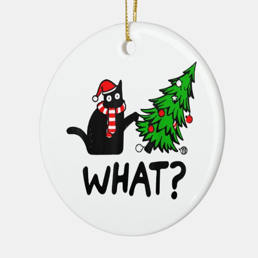 Funny Black Cat Gift met kerstboom over C Keramisch Ornament (Links)